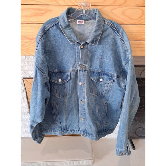 Vintage International Denim Jacket X-Large USA Cotton Embroidered Semi Trucker - Picture 6 of 13